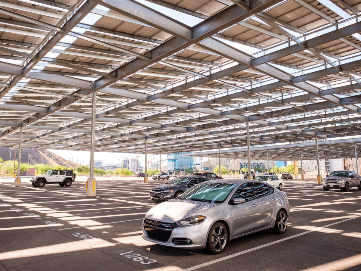 A solar panel covered parking lot on the Arizona State University campus in Tempe, Arizona.