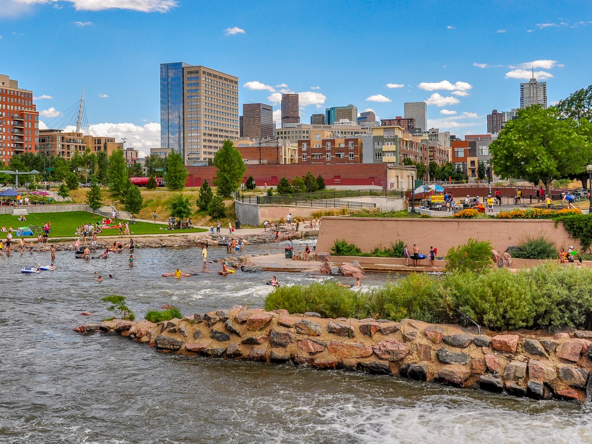 The South Platte River runs through Denver, Colorado. Once surrounded by warehouses, this section of the rivers hosts Confluence Park, which is known for recreation.