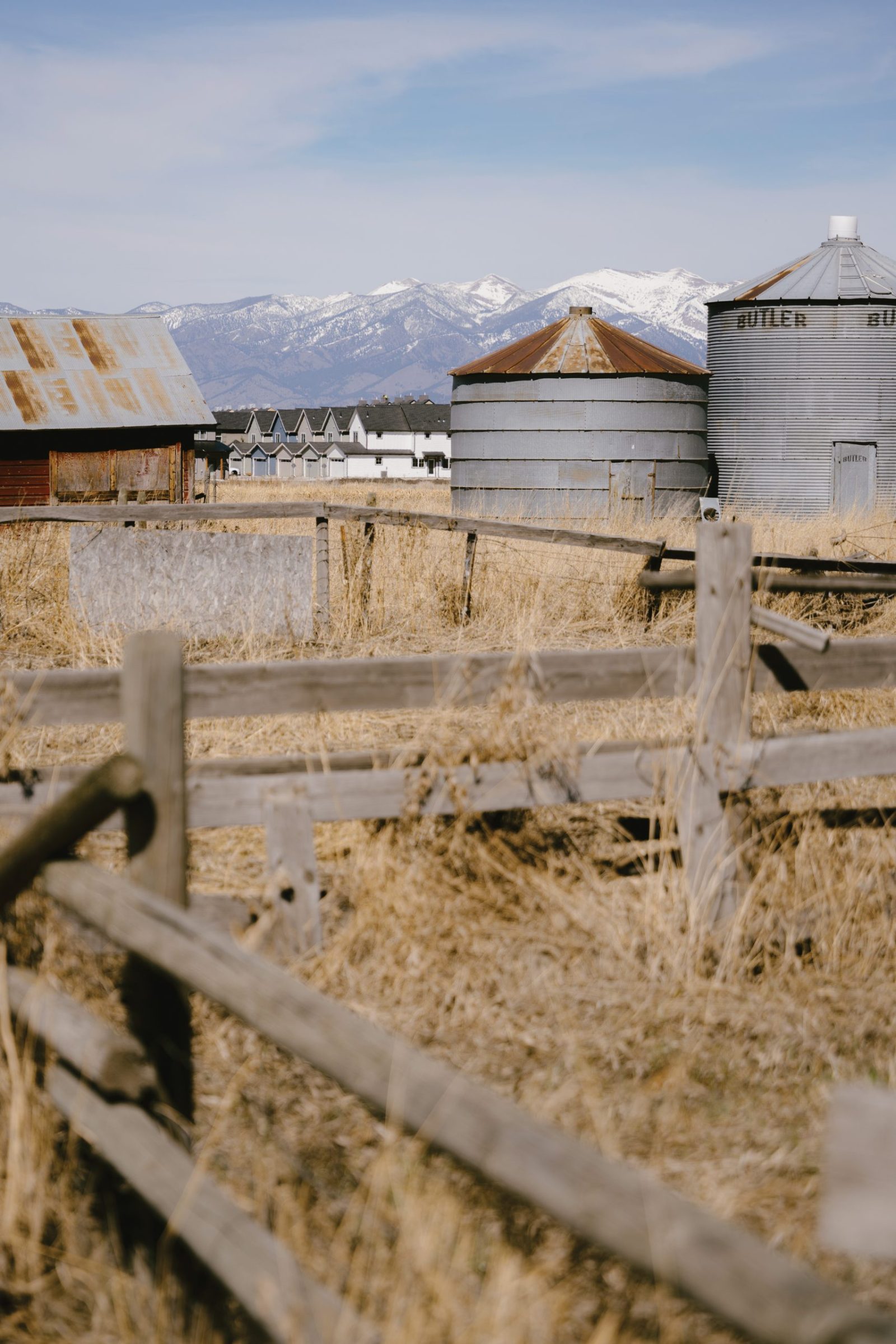 New housing development next to farmland in Bozeman’s Valley West.