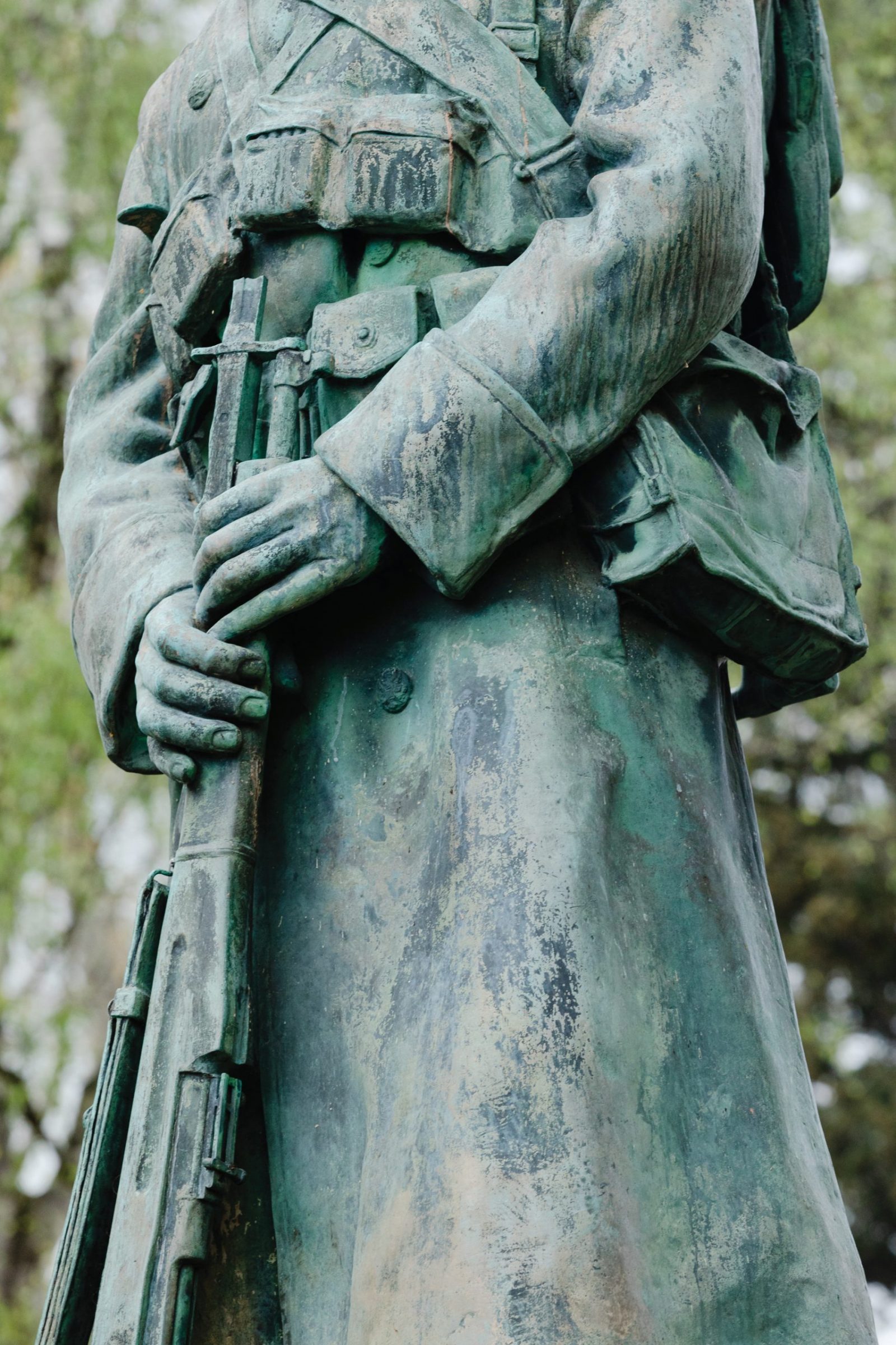 A detail of “The Sentinel,” a statue in Centralia, Washington.
